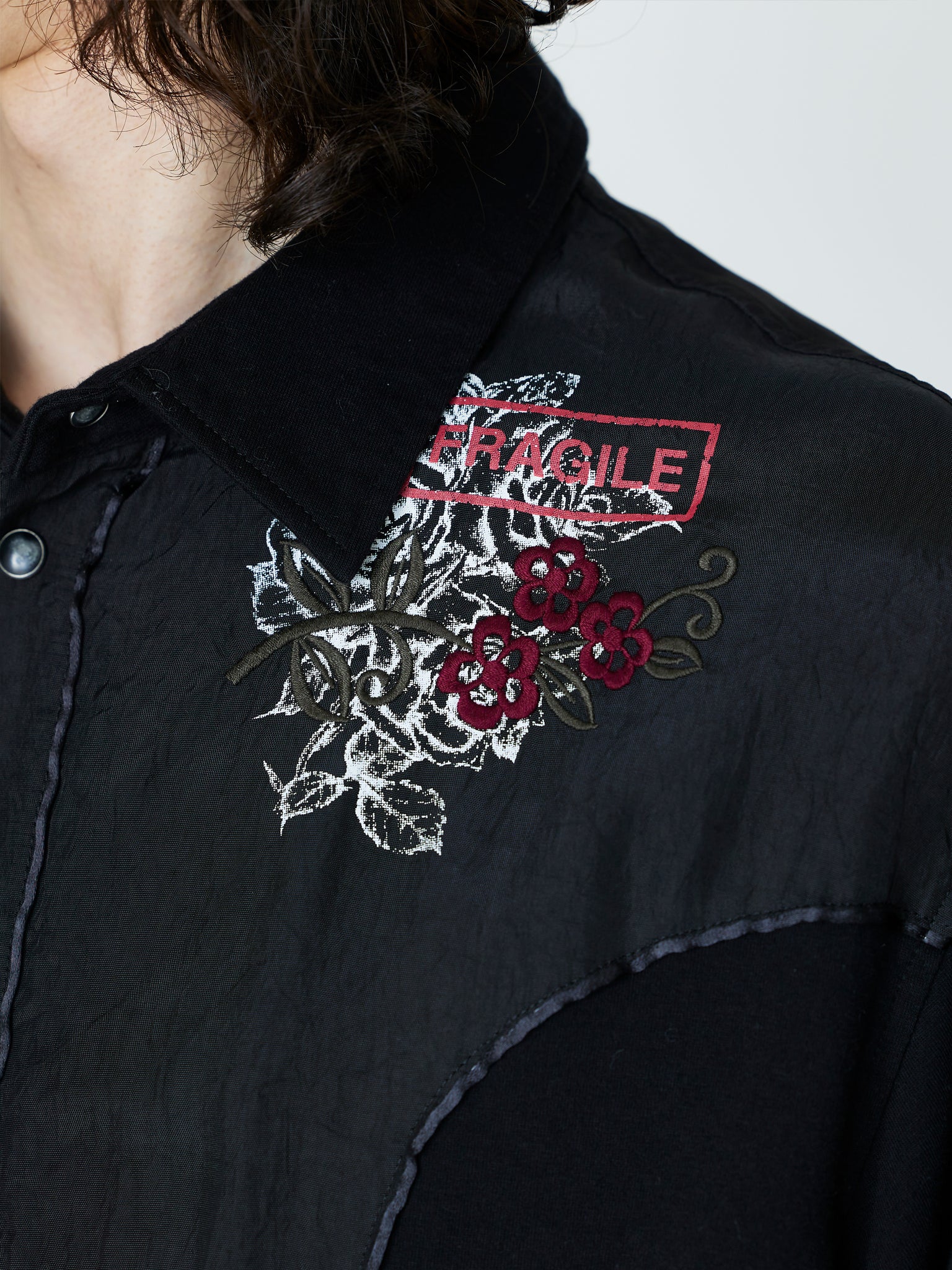 JERSEY EMBROIDERED WESTERN SHIRT<br />[BLACK]