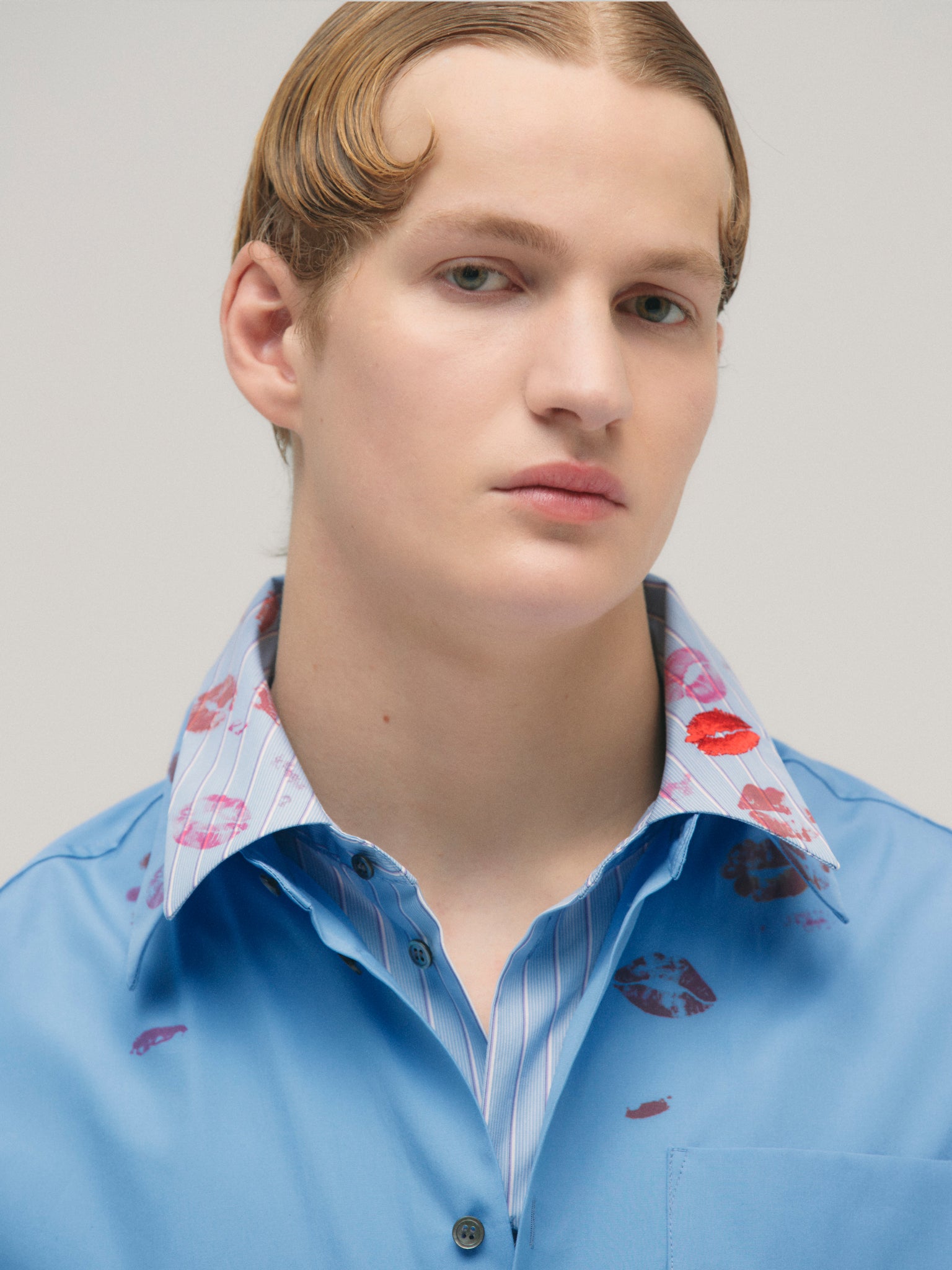 RIP SHIRT WITH TIE<br />[SAX BLUE]