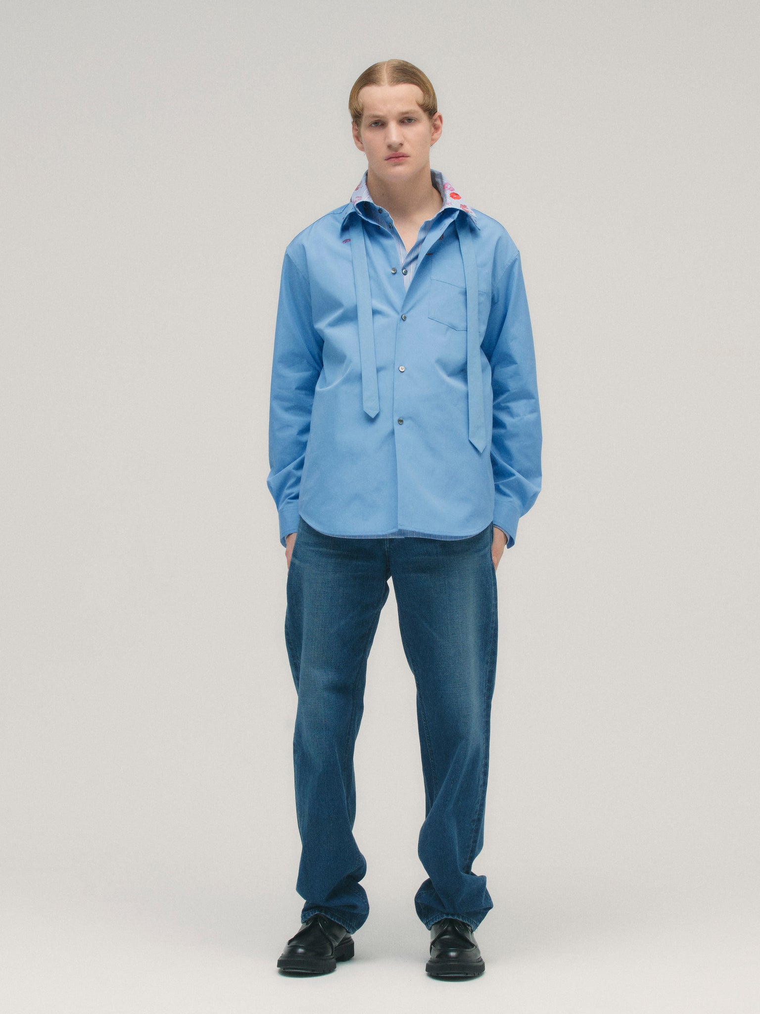 RIP SHIRT WITH TIE<br />[BLUE STRIPE]