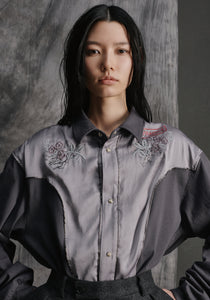 JERSEY EMBROIDERED WESTERN SHIRT<br />[WHITE]