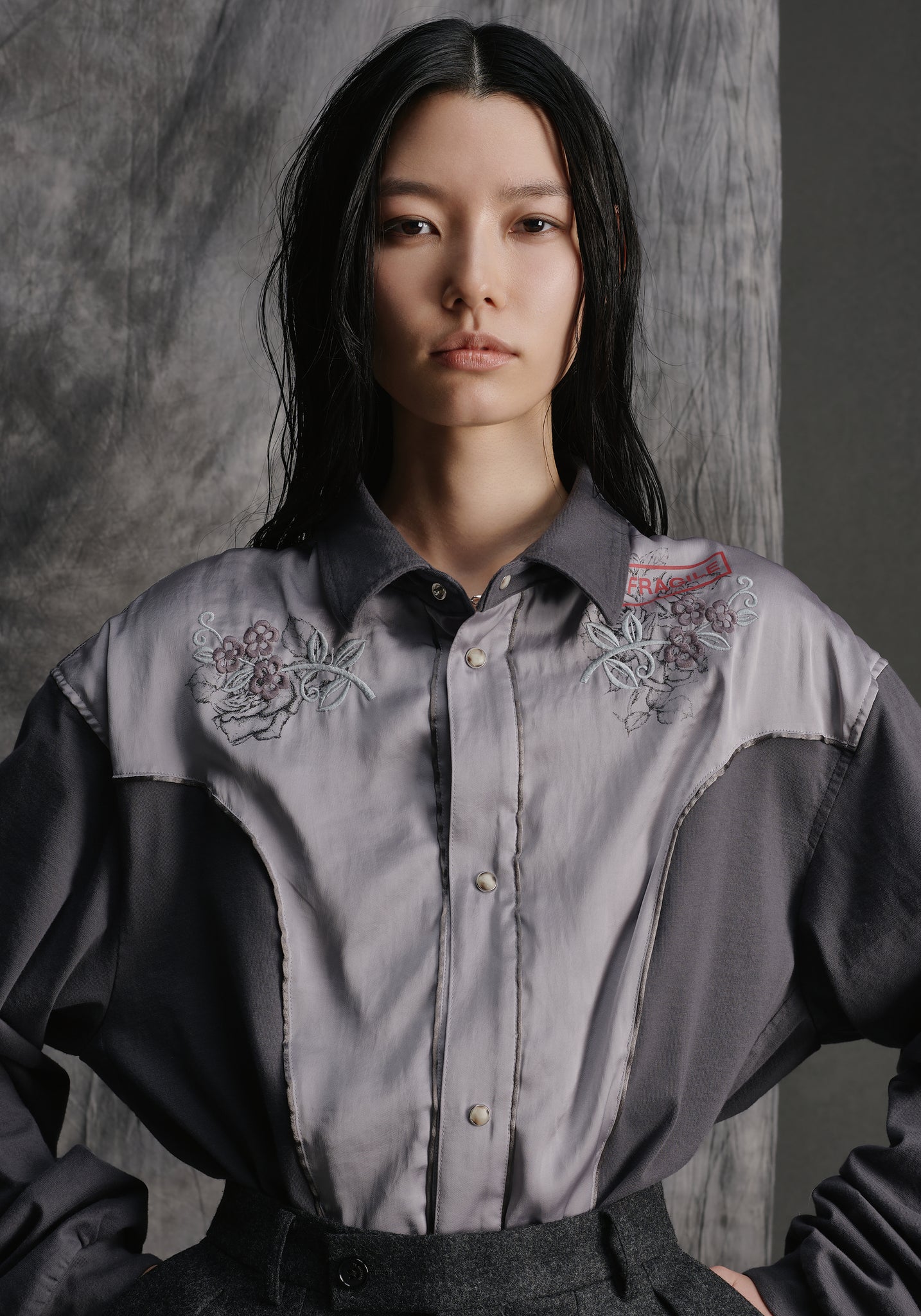 JERSEY EMBROIDERED WESTERN SHIRT<br />[BLACK]