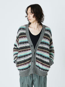 CROCHET KNIT CARDIGAN<br />[HEATHER GRAY]