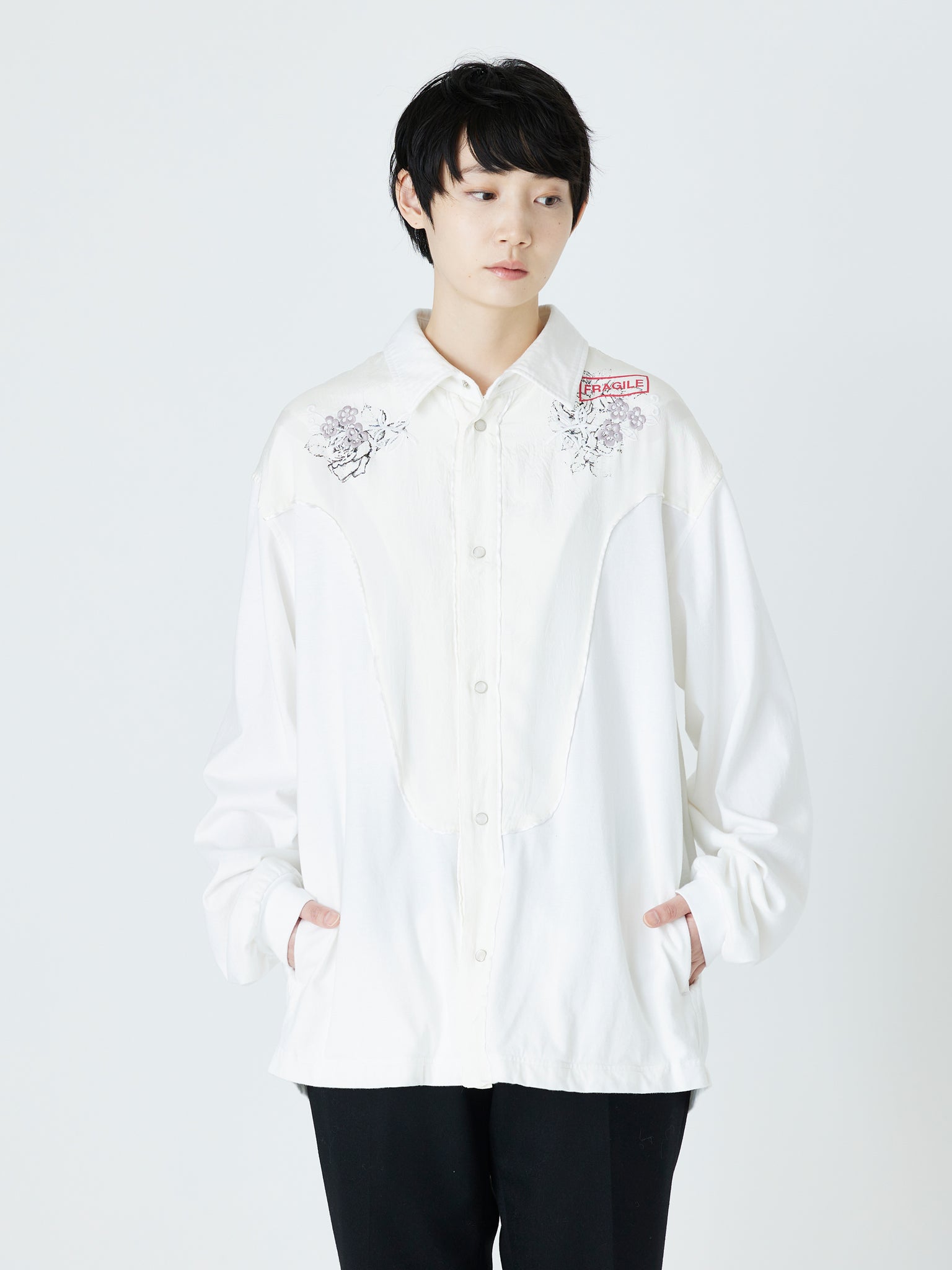 JERSEY EMBROIDERED WESTERN SHIRT<br />[WHITE]