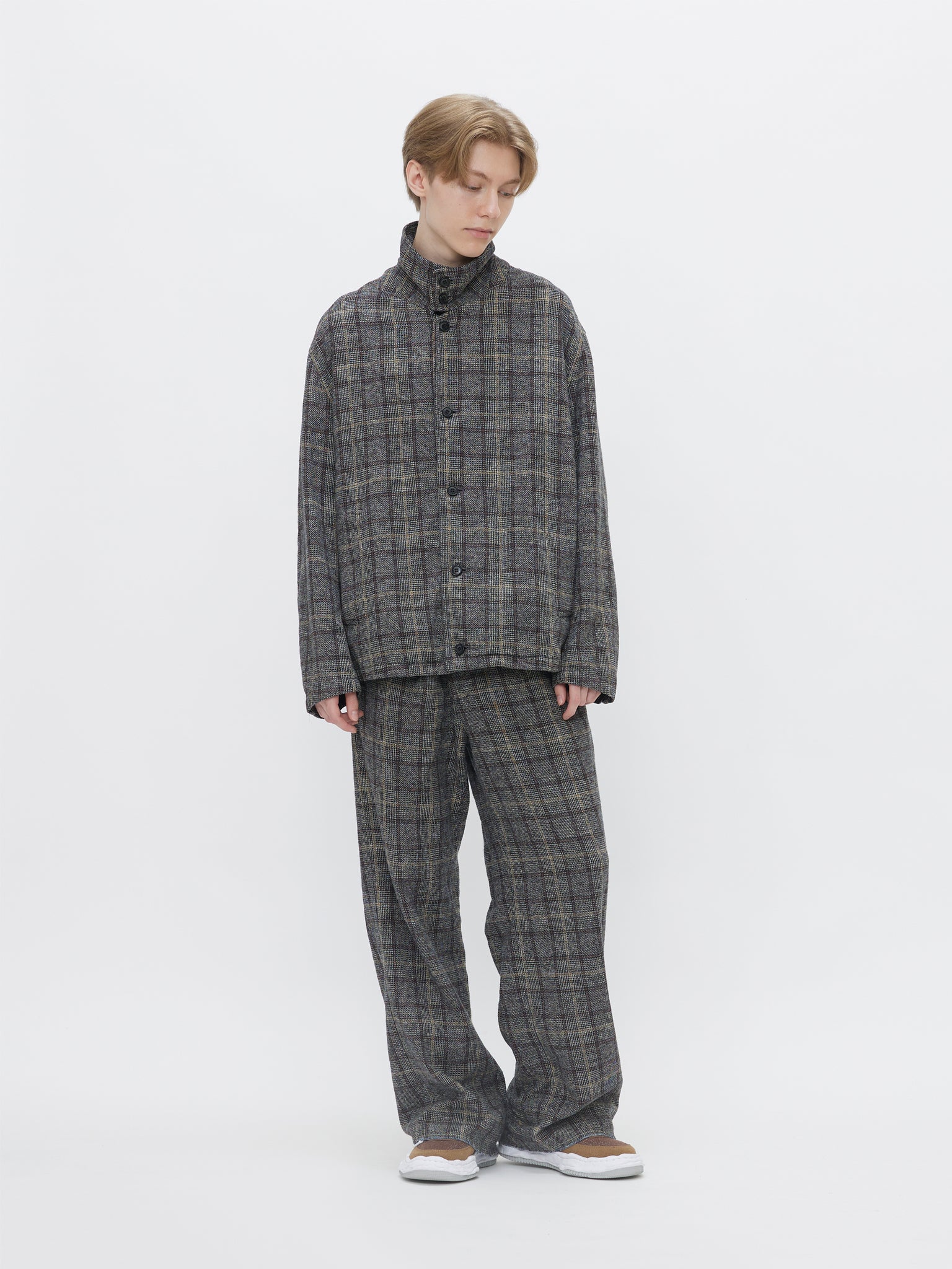 WRINKLED THROAT TAB JACKET<br />[BLACK CHECK]