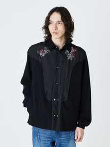 JERSEY EMBROIDERED WESTERN SHIRT<br />[BLACK]