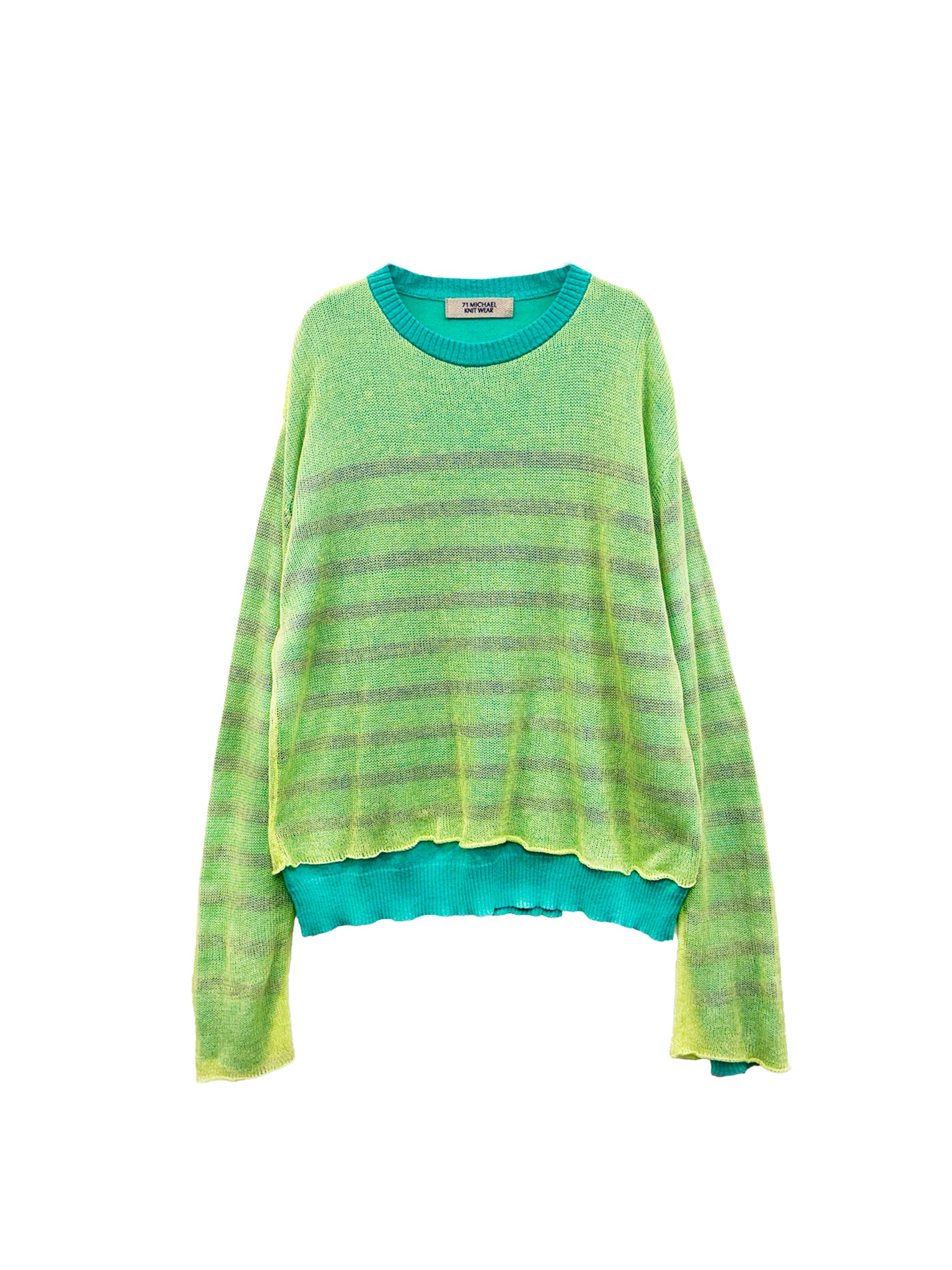 plain × striped double pullover <br />[LIME]