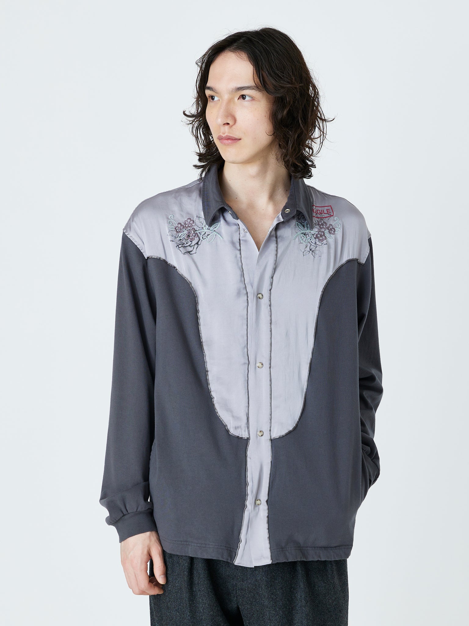 JERSEY EMBROIDERED WESTERN SHIRT<br />[GRAY]