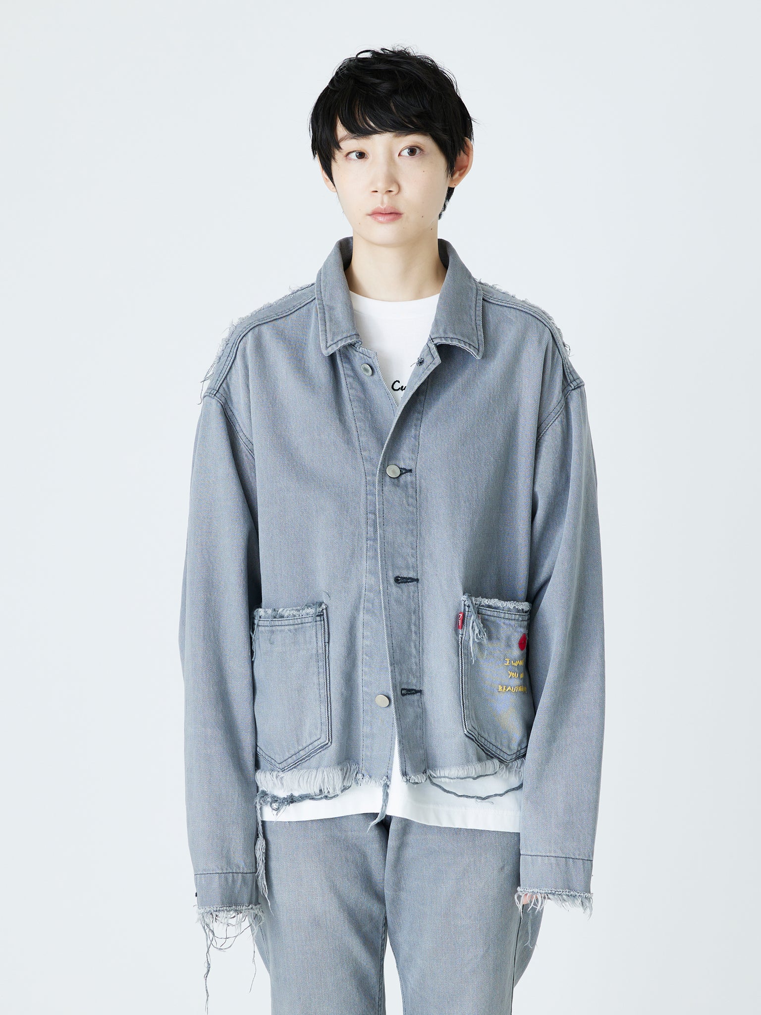 DENIM TRUCKER JACKET<br />[GRAY]