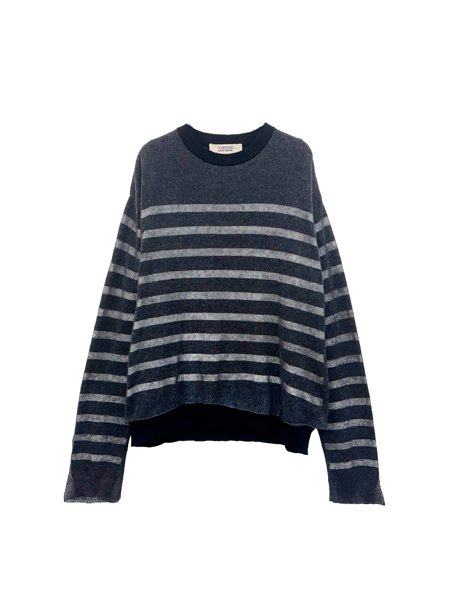 plain × striped double pullover <br />[BLACK]