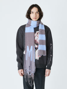 KNITTED STRIPE MUFFLER<br />[GRAY×PURPLE SAX]