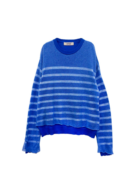 plain × striped double pullover <br />[BLUE]