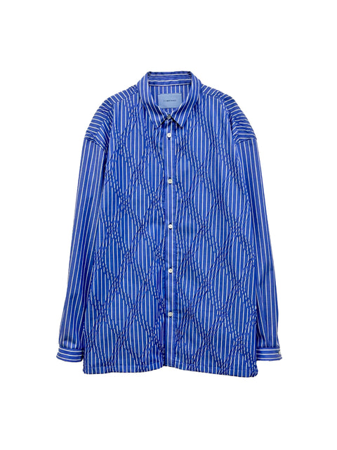 Long-sleeved shirt with double pleats <br />[BLUE STRIPE]