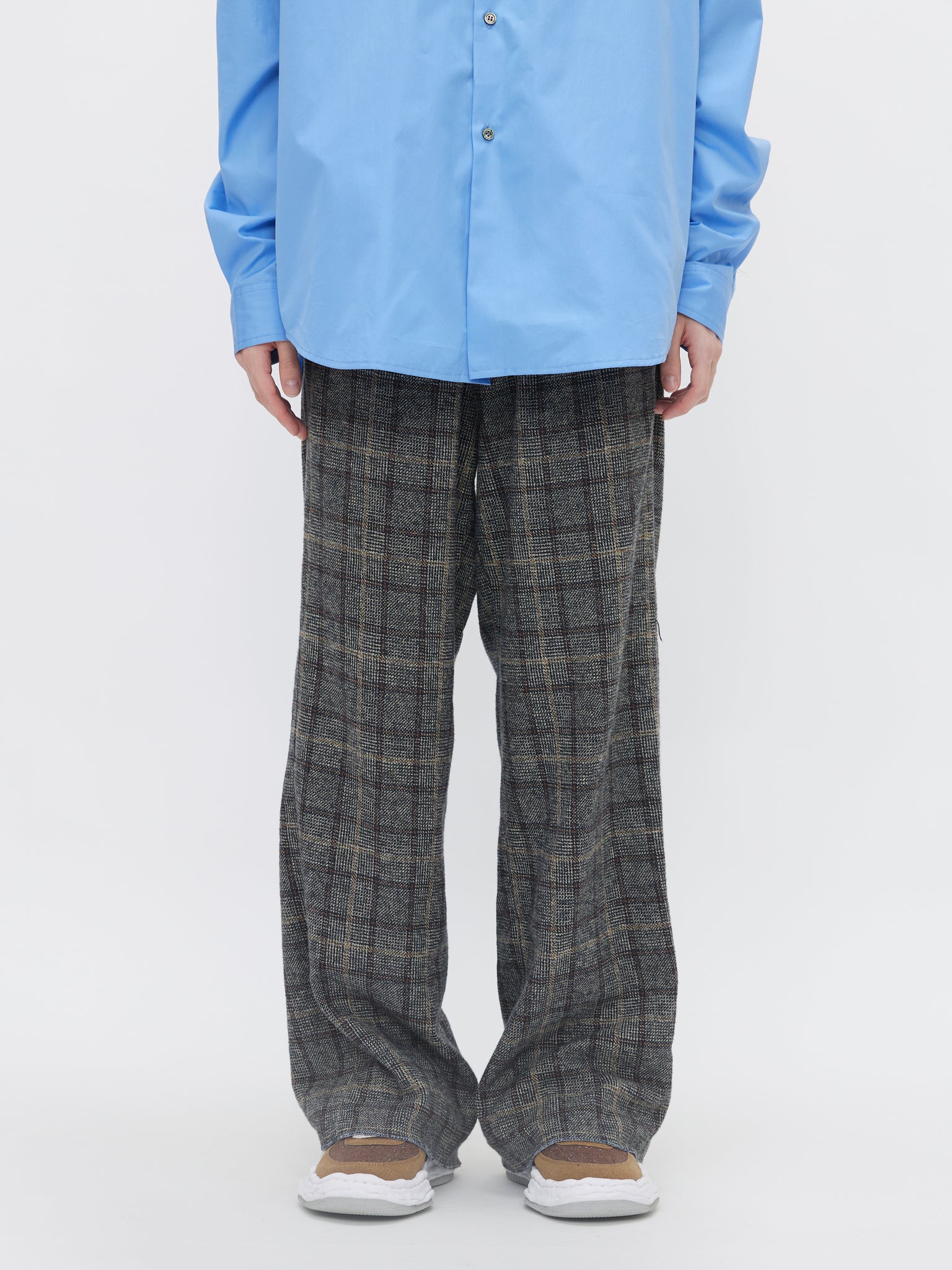 WRINKLE STRAIGHT WIDE PANTS<br />[BLACK CHECK]