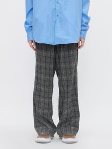 WRINKLE STRAIGHT WIDE PANTS<br />[BLACK CHECK]