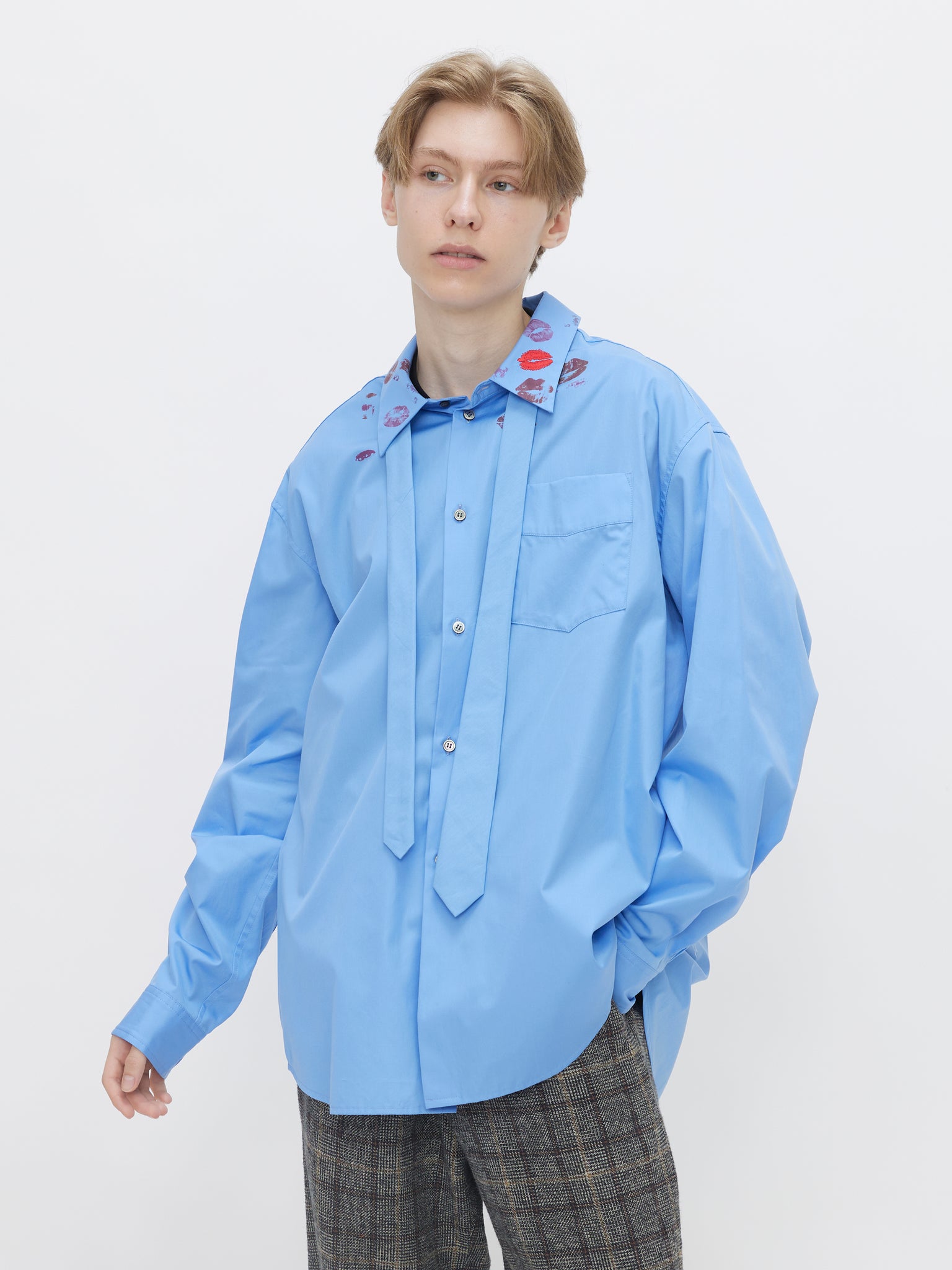 RIP SHIRT WITH TIE<br />[SAX BLUE]