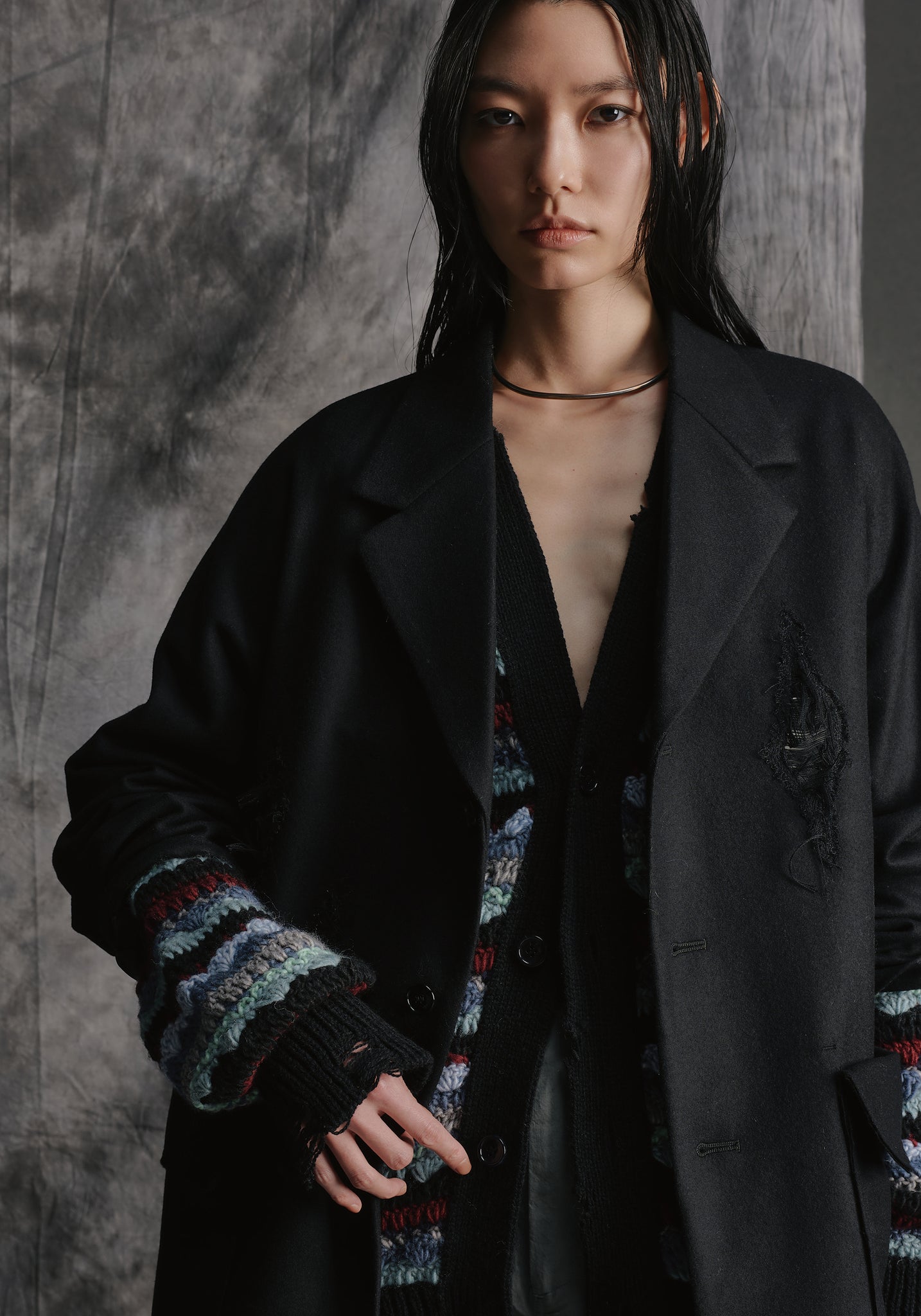 SCRATCHES OVERSIZE JACKET<br />[BLACK]