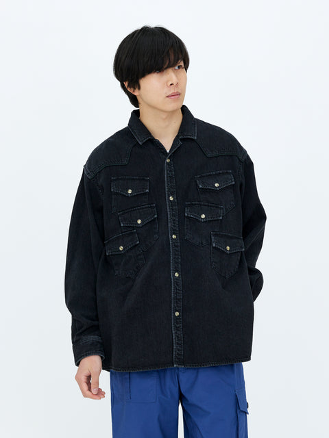 MULTI-POCKET DENIM SHIRT<br />[BLACK]