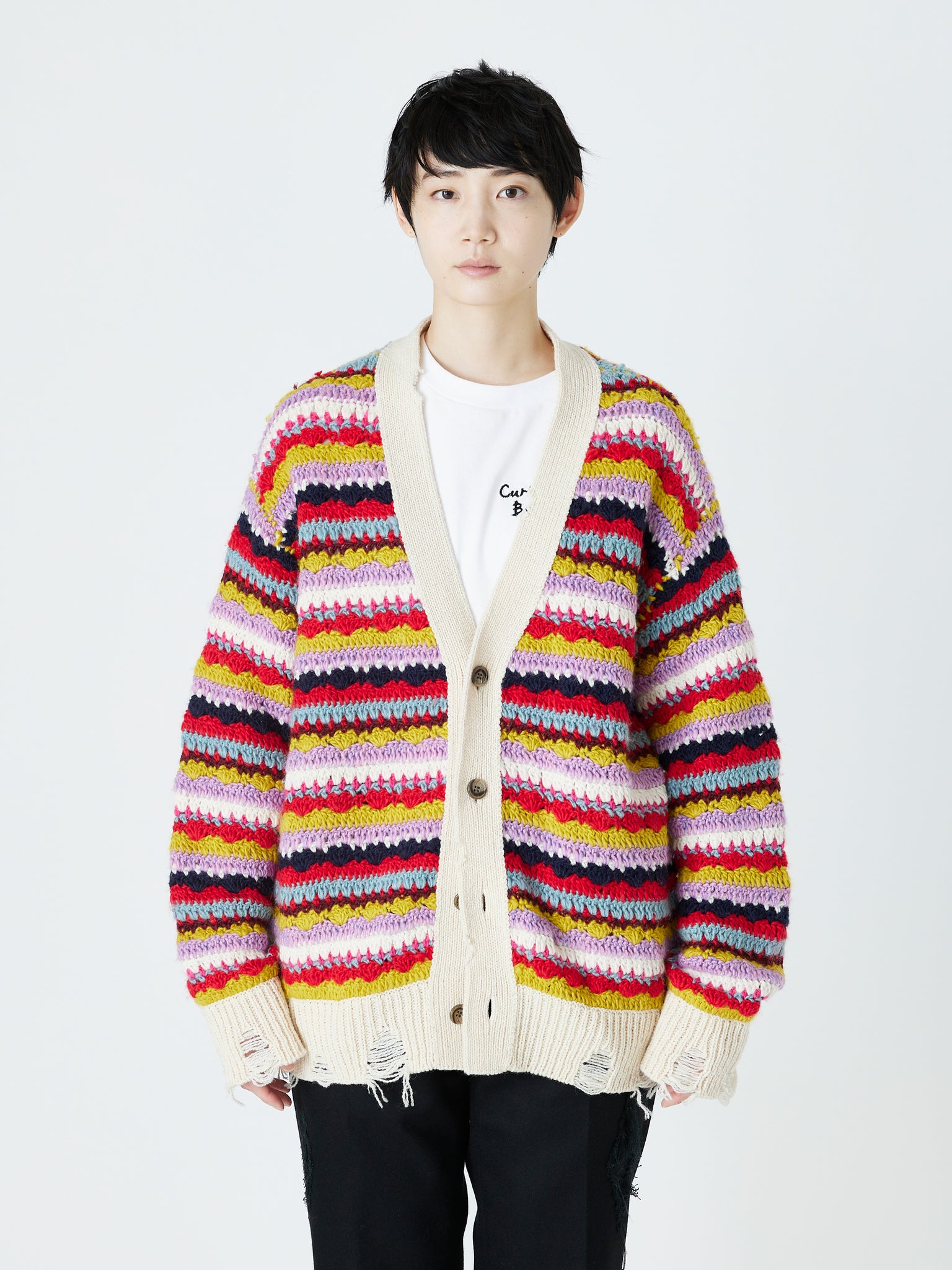 CROCHET KNIT CARDIGAN<br />[OFF WHITE]