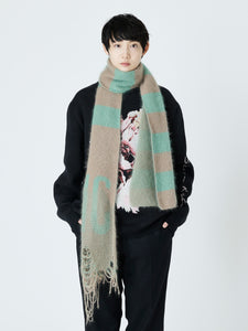 KNITTED STRIPE MUFFLER<br />[BROWN×GREEN]