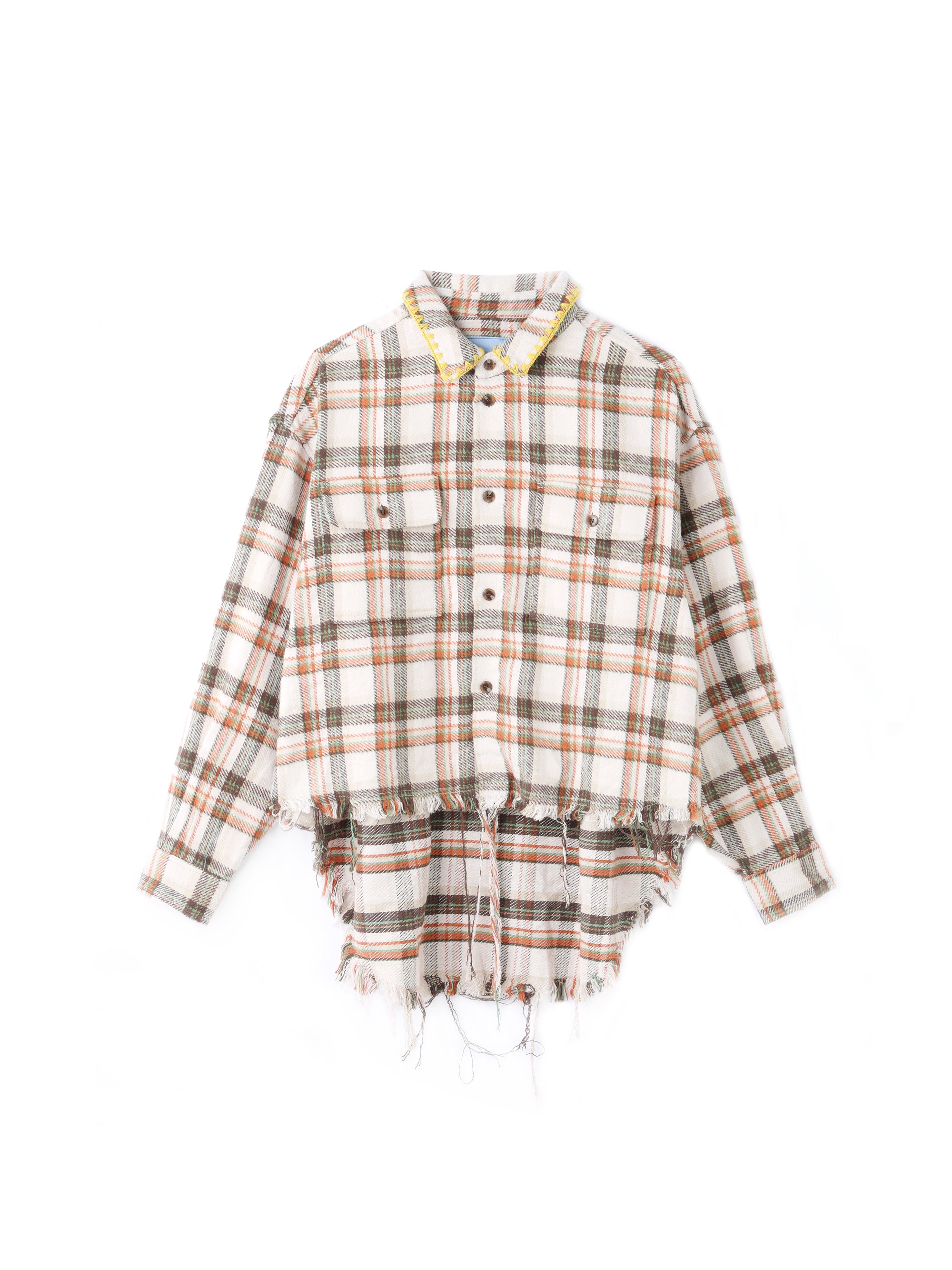 HEM DAMAGED CHECK SHIRT[BEIGE CHECK] – 71MICHAEL