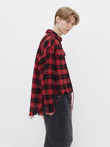 HEM DAMAGED CHECK SHIRT<br />[RED CHECK]