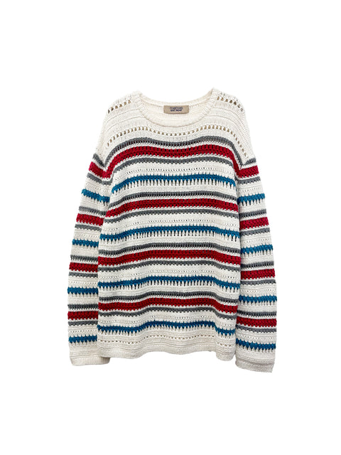 Crochet Striped Pullover<br />[OFF WHITE]