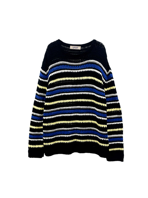 Crochet Striped Pullover<br />[BLACK]